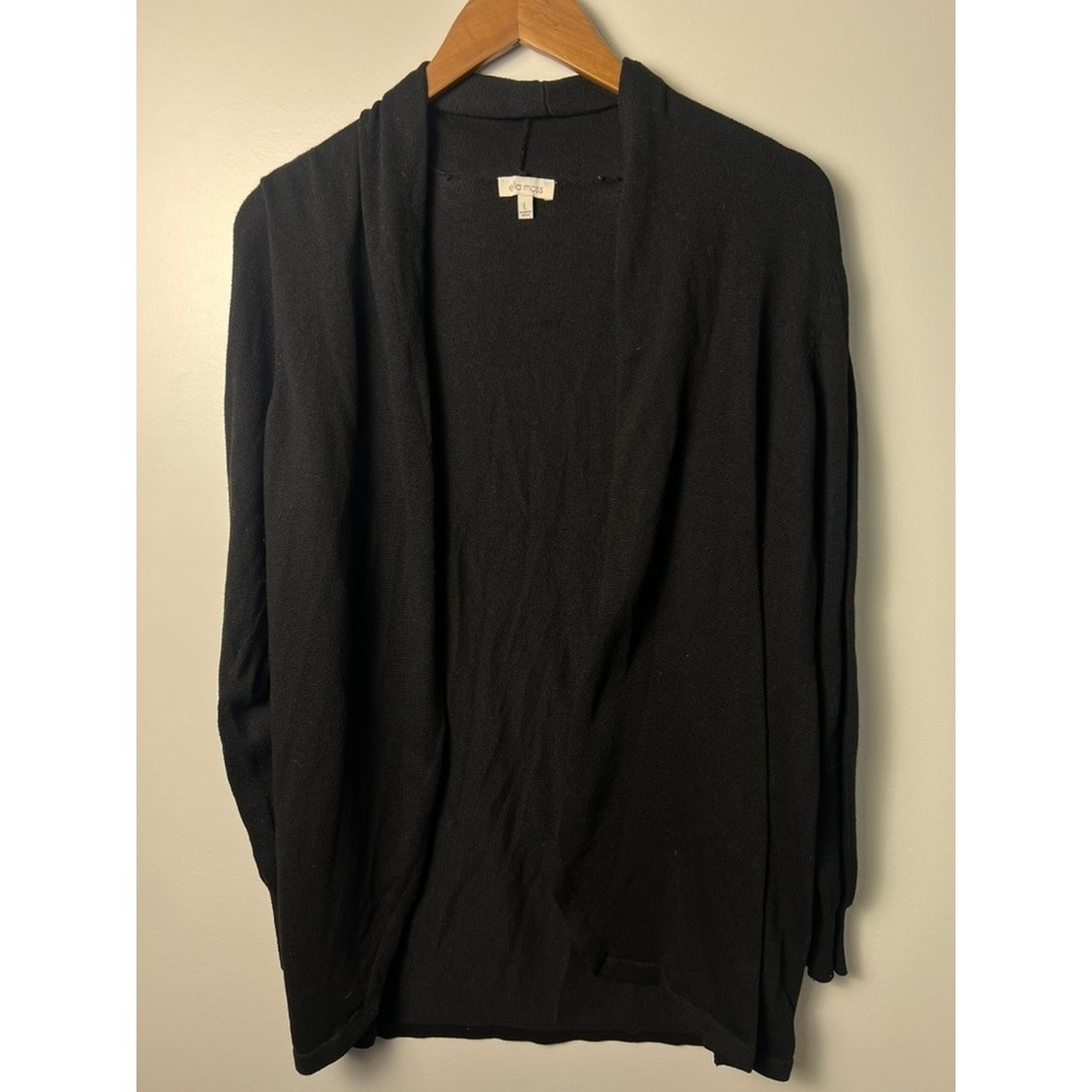 Ella Moss‎ Cardigan Wm LG Black Open Front Shawl Collar Lightweight Knit Minimal